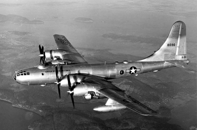 Boeing B-50D Superfortress. Note the larger vertical stabilizer and added fuel tanks.